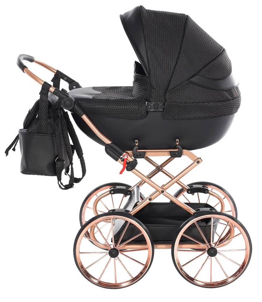 junama dolce mini 11 - wózek dla lalek czarno miedziany - z profilu  - sklep dadi-shop