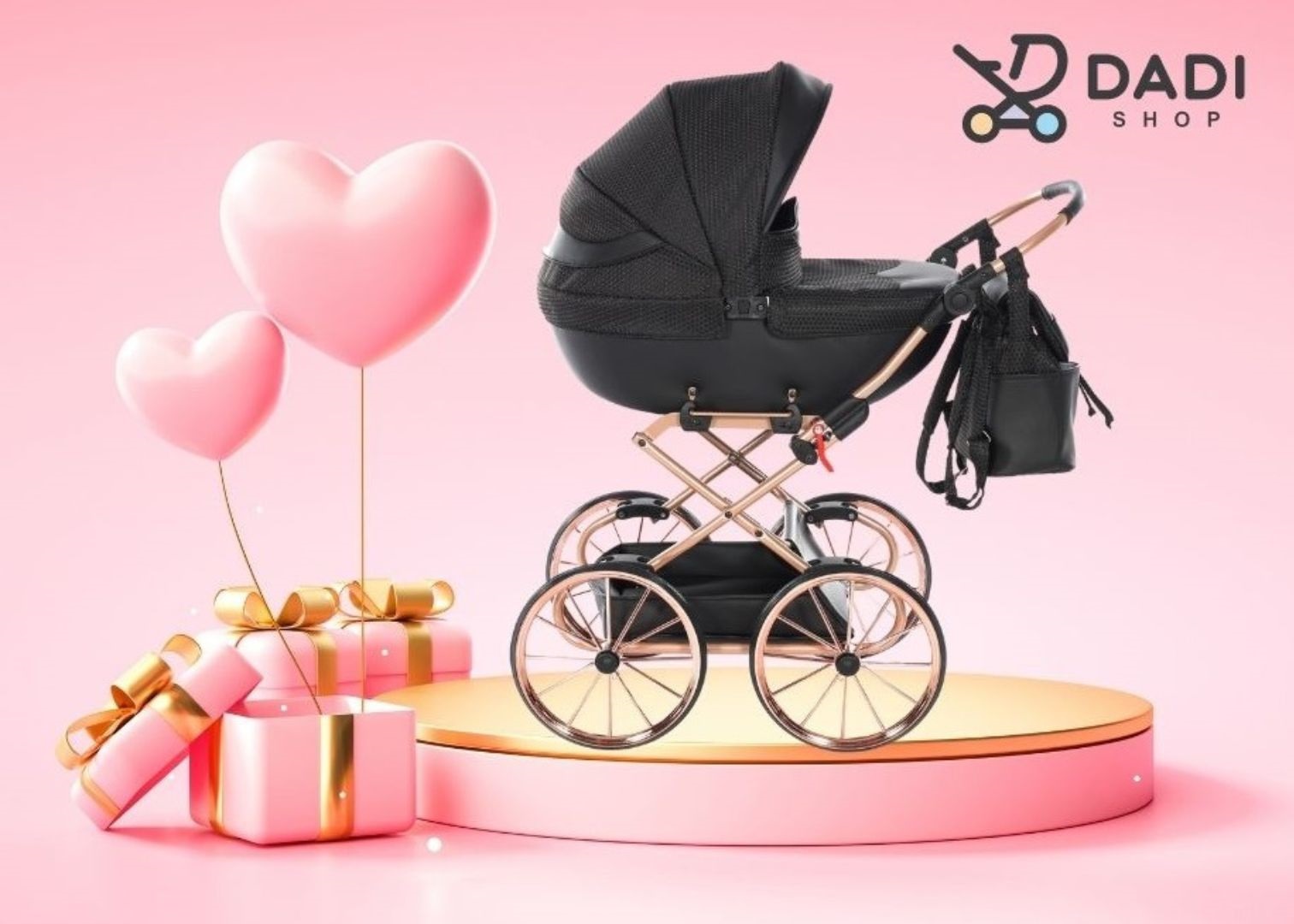 Black Junama Dolce Mini toy pram – elegant doll stroller with classic retro design. dadi-shop on-line