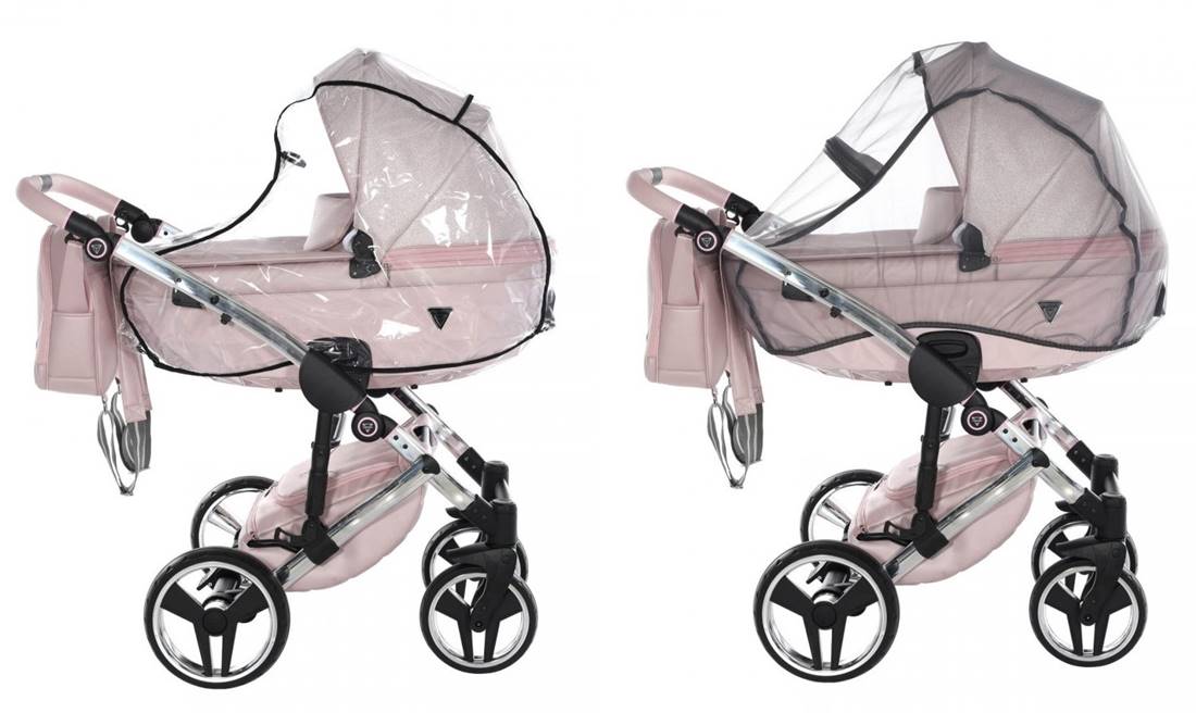 Akcesoria do wózka Junama Dolce Pink 01  – moskitiera i folia przeciwdeszczowa chroniąca dziecko w każdą pogodę- dadi-shop