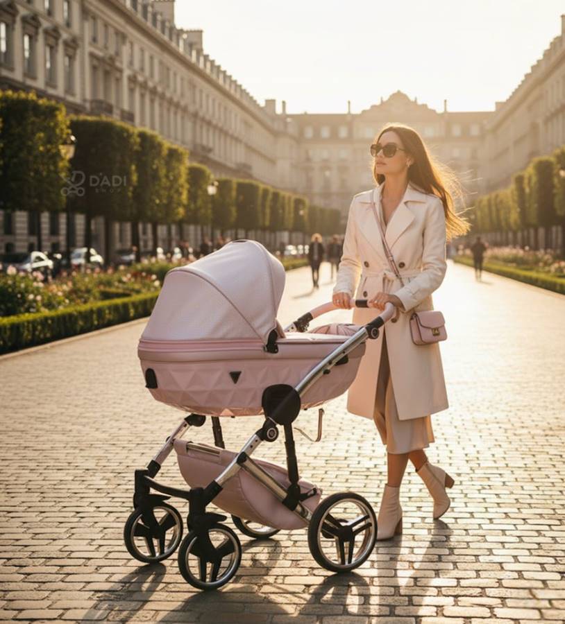 Junama Diamond Dolce 01 Różowy – elegancki wózek dziecięcy 2w1 w plenerze, stylowy i komfortowy. Dostępny online w Dadi-Shop