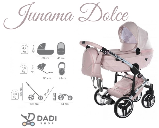 tył wózka junama dolce 01 pink  - z wymiarami i wagą