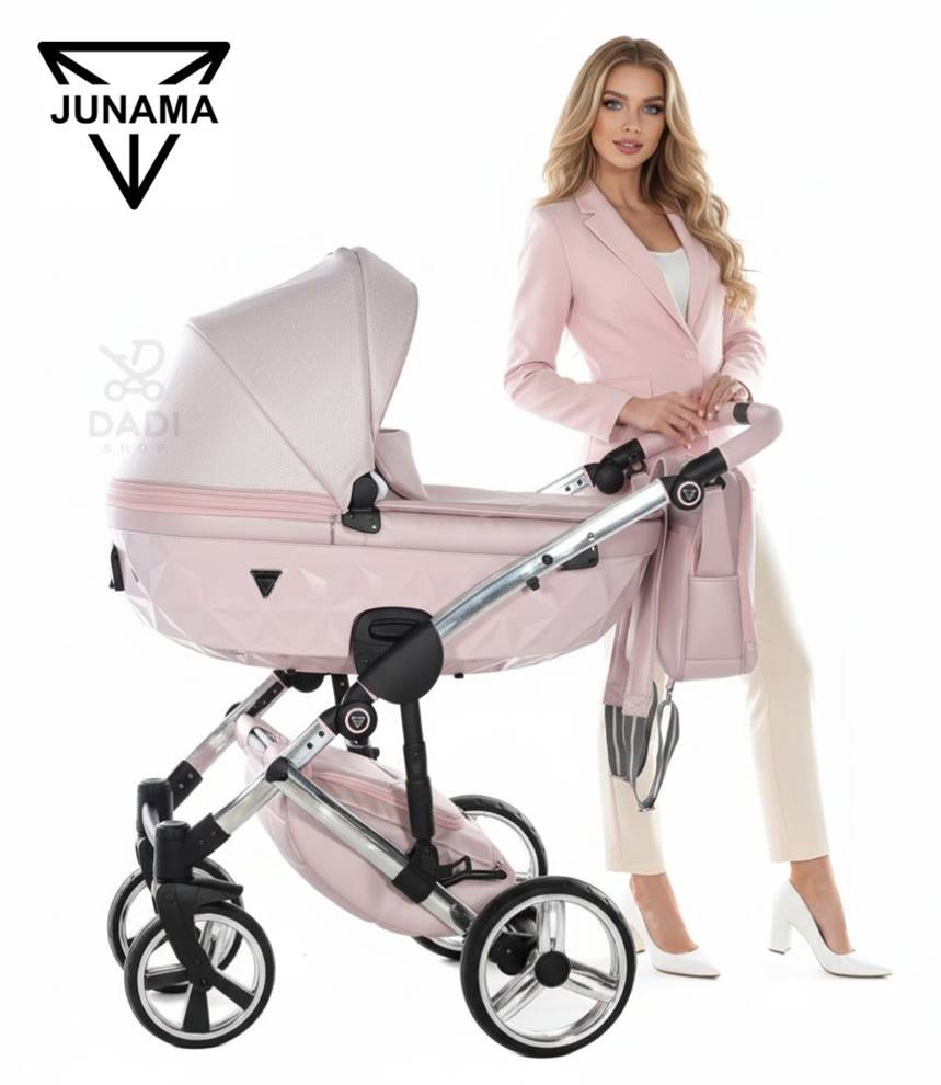 Junama Dolce Pink 01 – wózek dziecięcy wielofunkcyjny 2w1, elegancki i nowoczesny, sesja z modelką,  Dadi-Shop