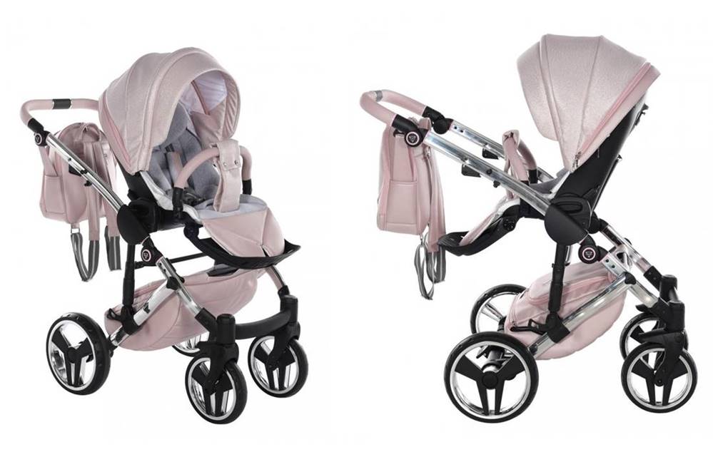Junama Dolce 01 Pink – wózek 2w1 widok z przodu i profilu, elegancki i funkcjonalny. Dadi-Shop