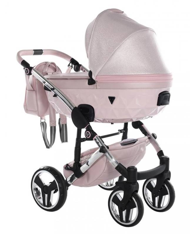 Tył wózka dziecięcego Junama Dolce 01 Pudrowy Róż – elegancki design i dopracowane detale | Dadi-Shop