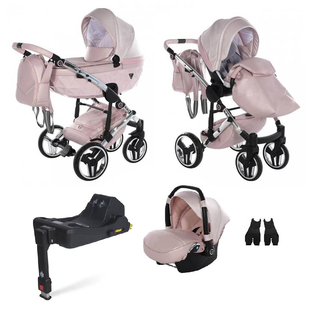 Wózek dziecięcy 4w1 Junama Dolce 01 różowy z fotelikiem Cosmo i bazą ISOFIX – kompletny zestaw dla dziewczynki, Dadi-Shop
