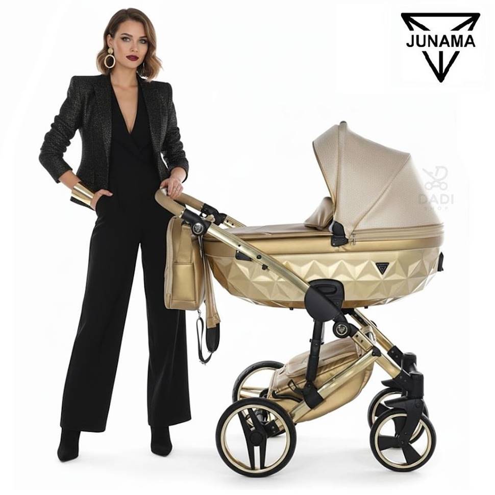 Wózek 2w1 - Junama Dolce, gondola 3d diamentowa - sesja z modelką, dadi-shop