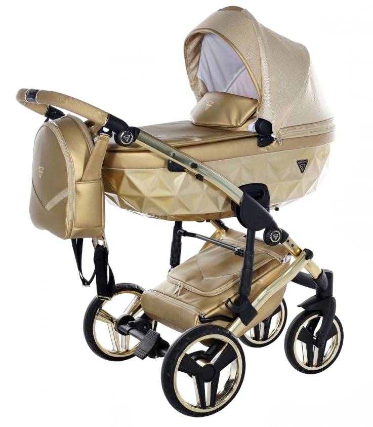 Junama Dolce Gold 2w1 – wózek dziecięcy premium z elegancką gondolą z eko skóry w kolorze 05 Gold - Dadi-Shop