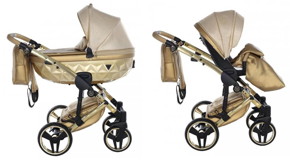 Wózek 2w1 Junama Dolce Gold 05 – luksusowy wózek dziecięcy w kolorze złotym, elegancja i styl | Dadi-Shop online