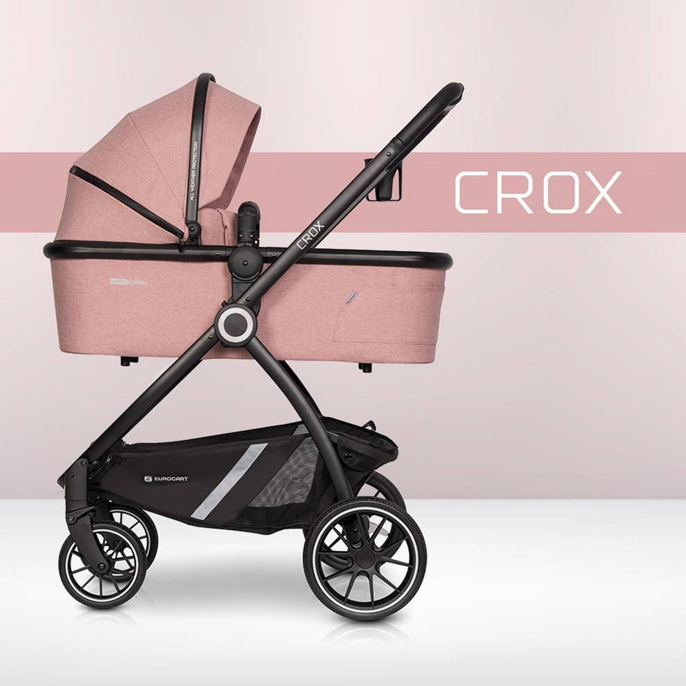 Lekki wózek dziecięcy 1w1 z samą gondolą i stelażem Euro-Cart CROX Rose – dostępny w sklepie Dadi-Shop, idealny na pierwsze spacery z maluszkiem.