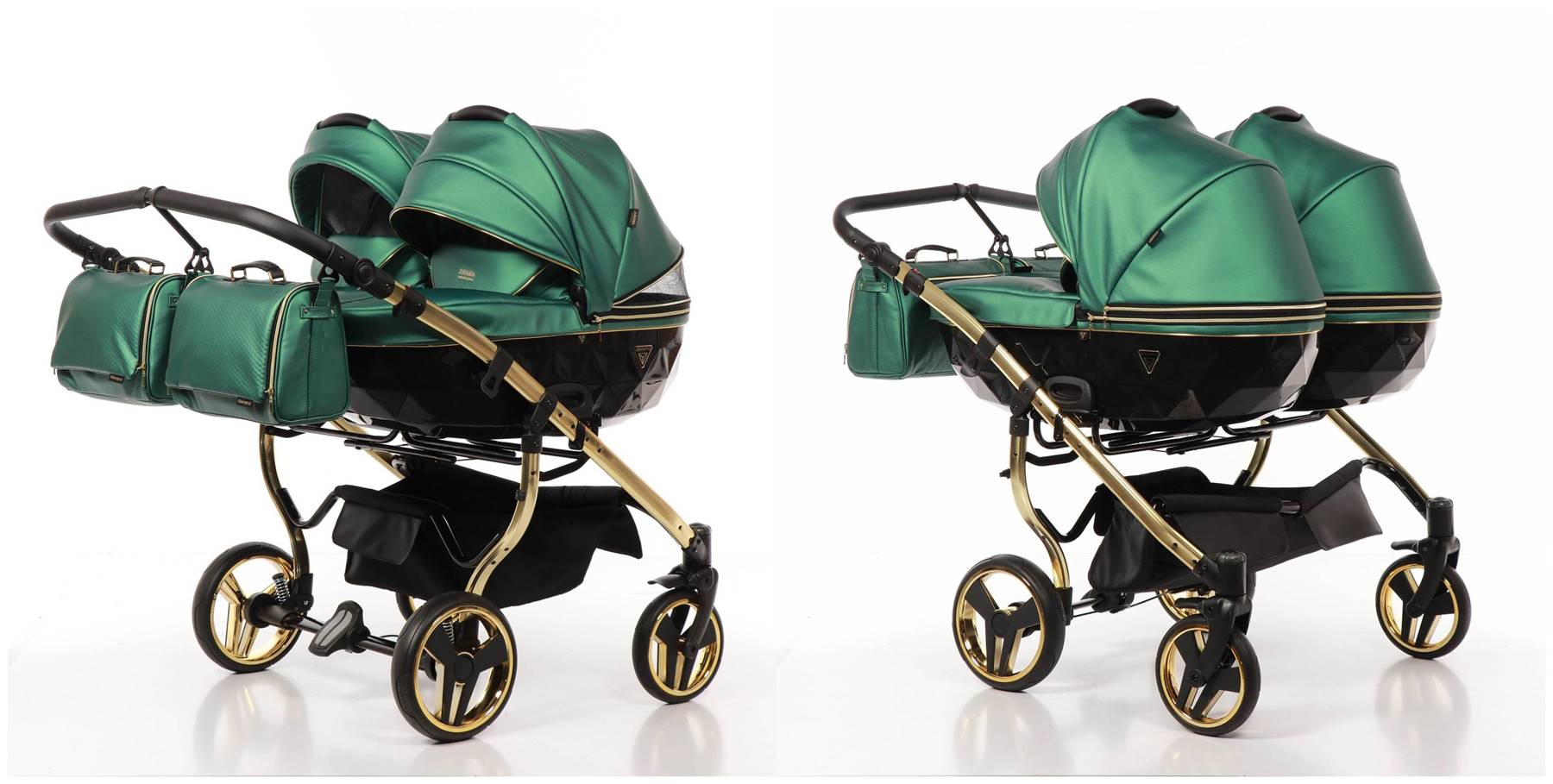 Junama Fluo Line Duo wózek lbiźniaczy 02 zielony twin pram stroller dadi-shop gondole