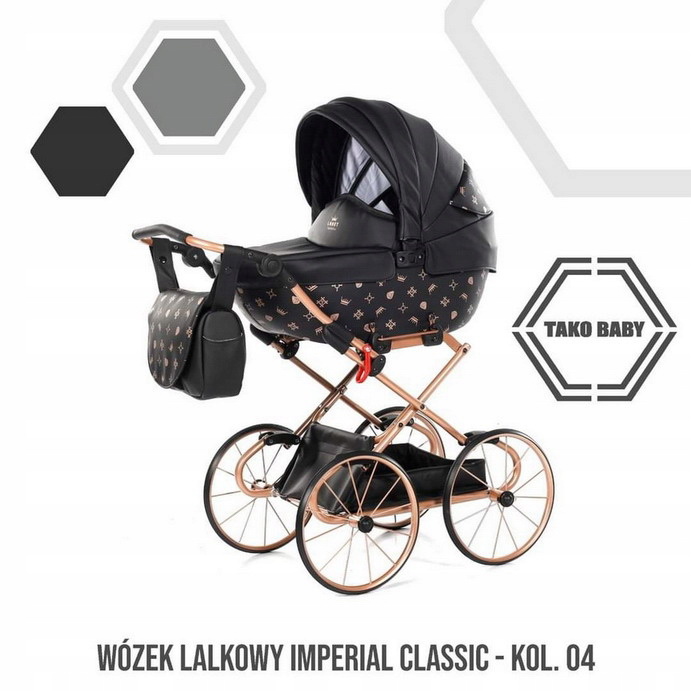 Doll Pram -wózki dla llaek - tako imperial mini  czarny na dużych kołach