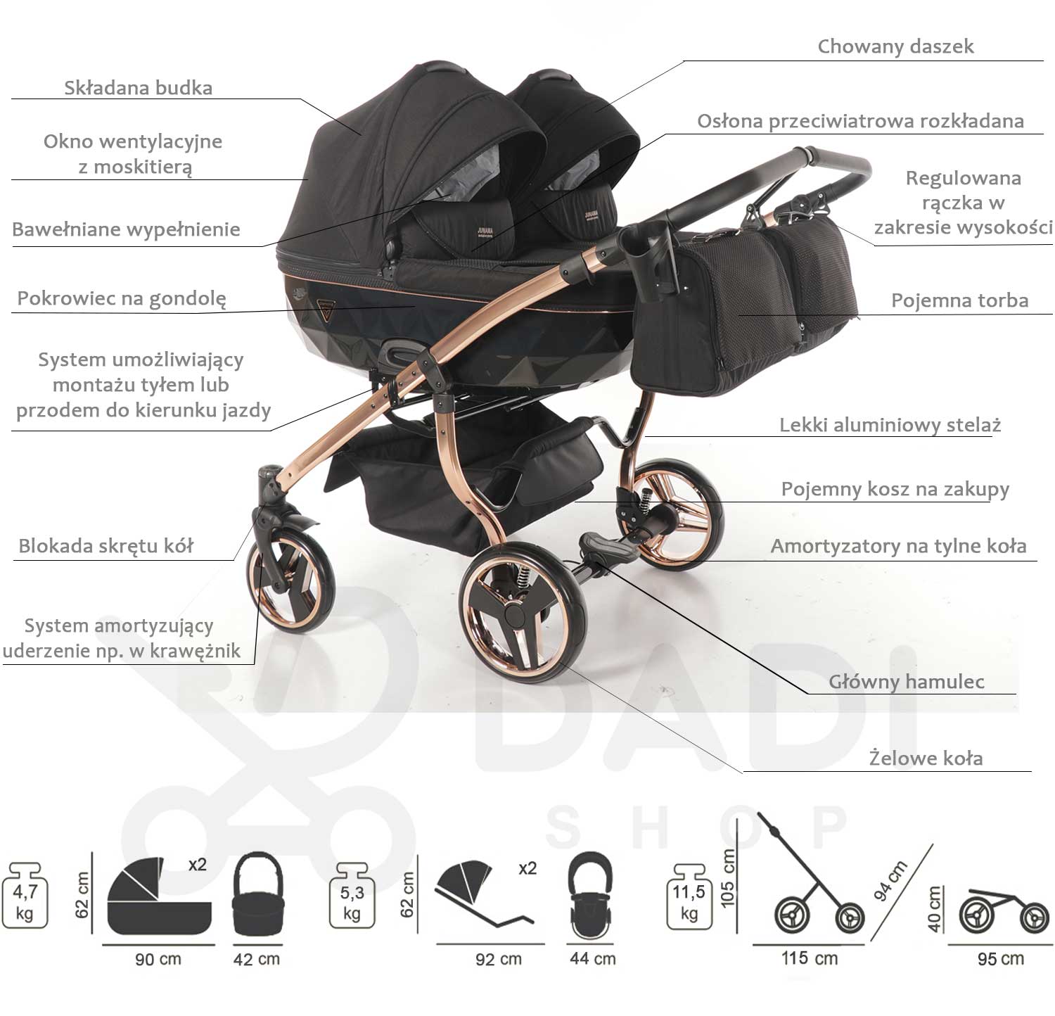 wózek bliźniaczy Junama Individual Duo opis dadi Shop