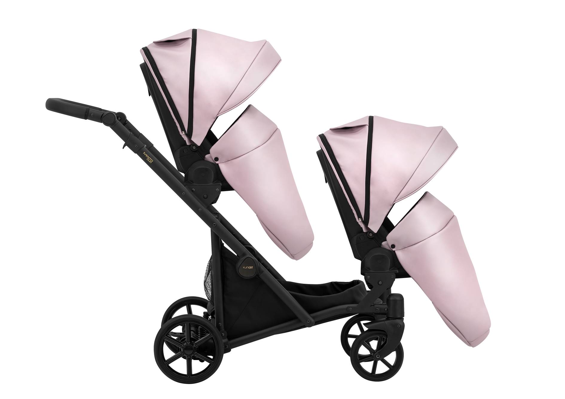 Ivento Duo 20 Eco Pink Metallic – różowa spacerówka 2w1, jeden za drugim, idealna dla dwójki dzieci, łącząca komfort i elegancję.