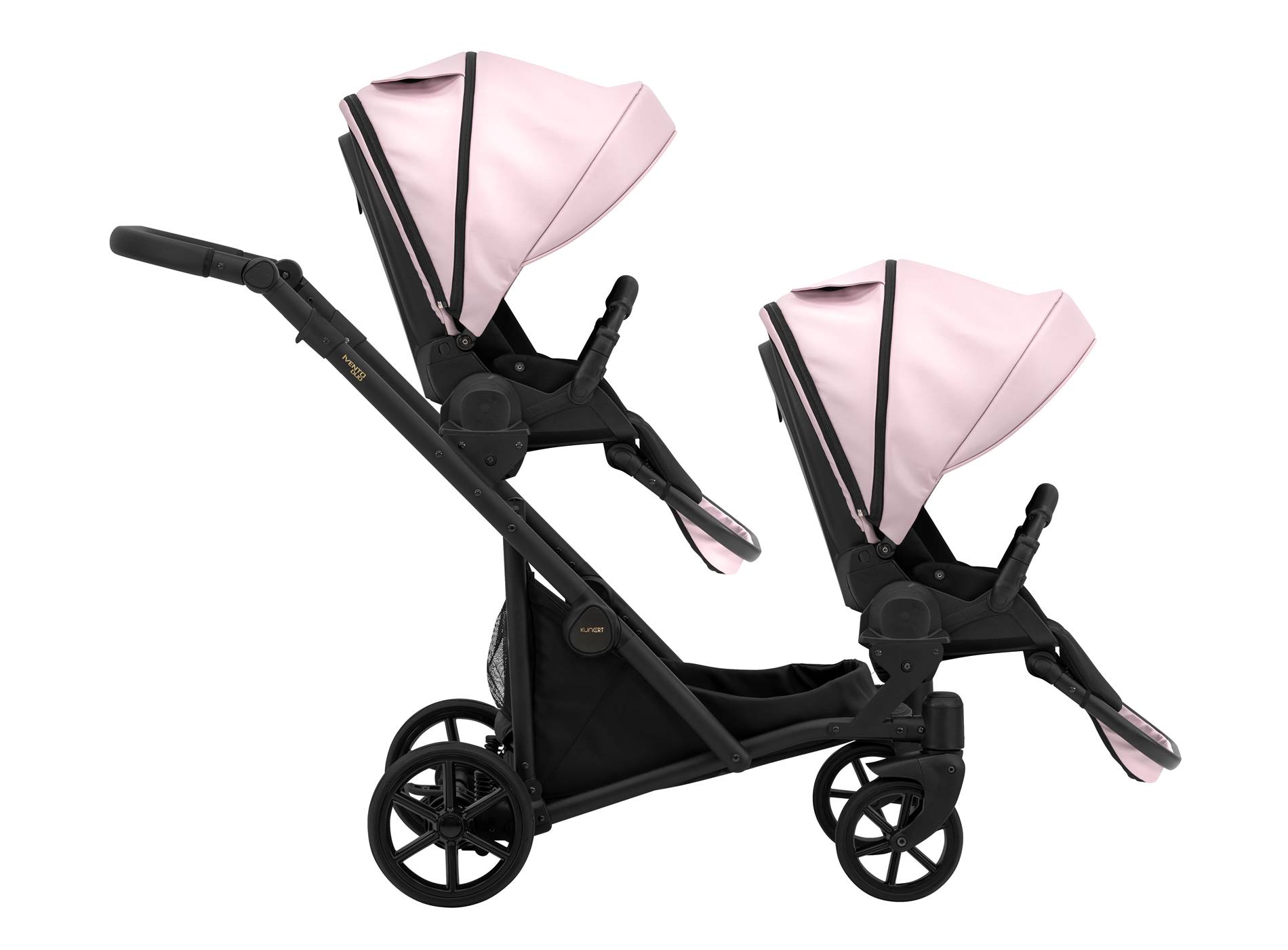 Widok wózka bliźniaczego Ivento Duo Glam od Kunert Baby z profilu. Elegancki design i funkcjonalność w jednym.