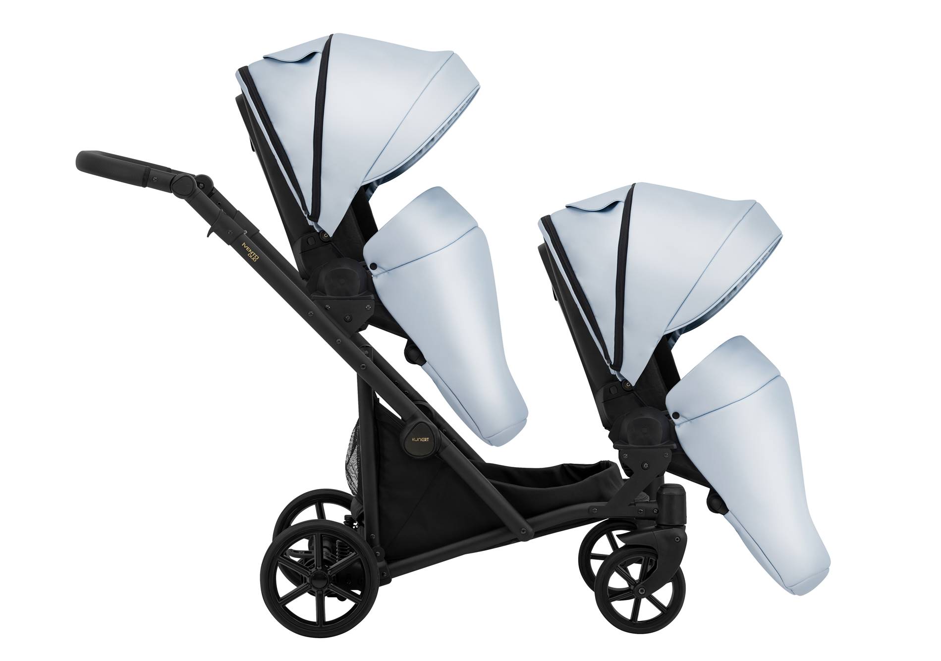 Ivento Duo 21 Eco Baby Blue Metalic  – błękitna niebieska spacerówka 2w1, jeden za drugim, idealna dla dwójki dzieci, łącząca komfort i elegancję.