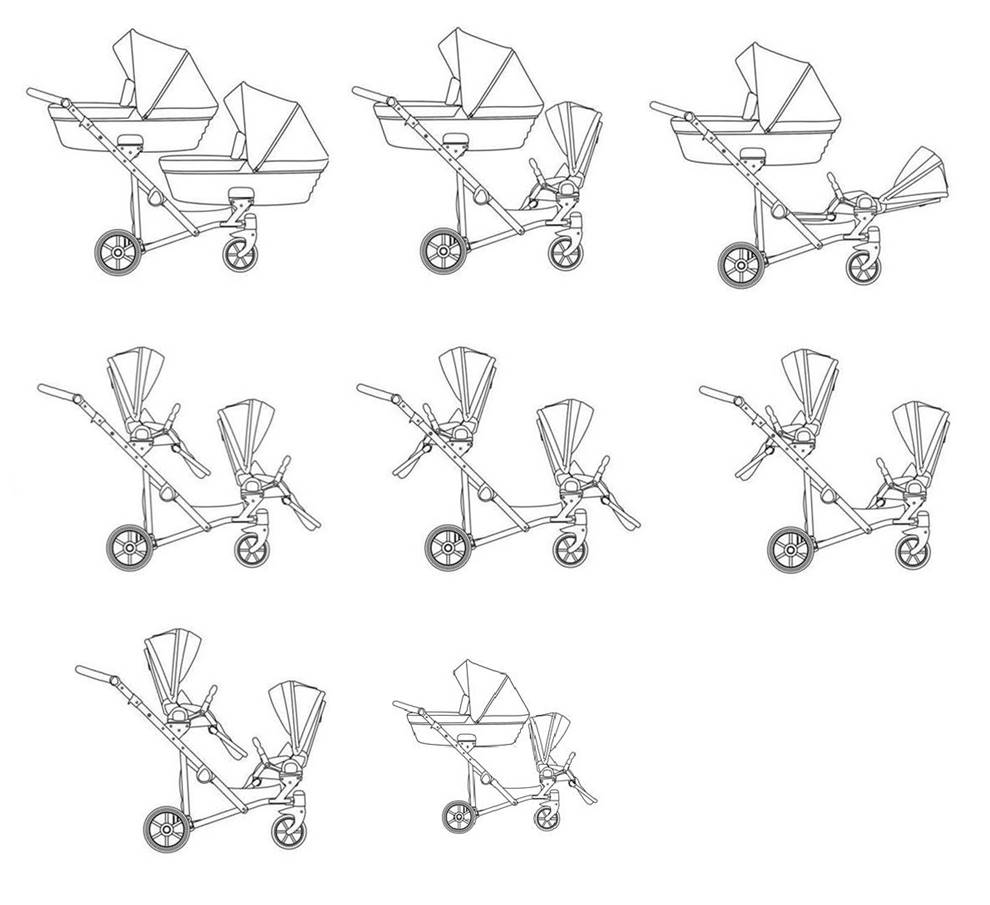 konfiguracja w wózku bliźniaczym Ivento Duo  2w1 gondola i spacerówka