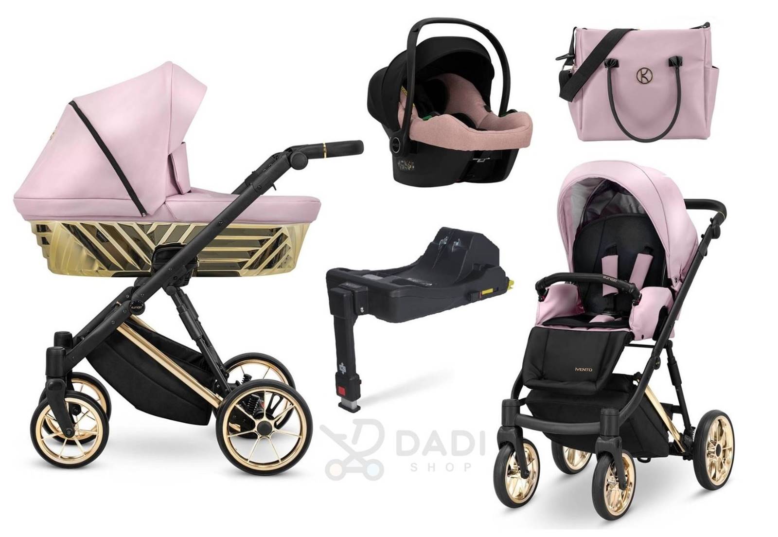 wózek wielofunkcyjny Ivento Glam Premium z fotelikiem i bazą isofix 4w1 kolor 22 pink metalic sklep dadi-shop