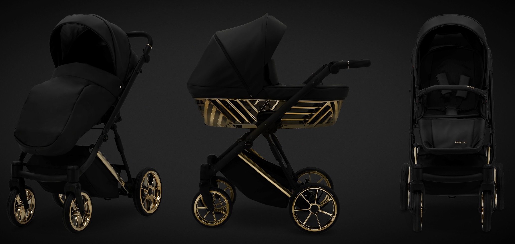 Ivento Glam modny wózek dziecięcy czarny złoty