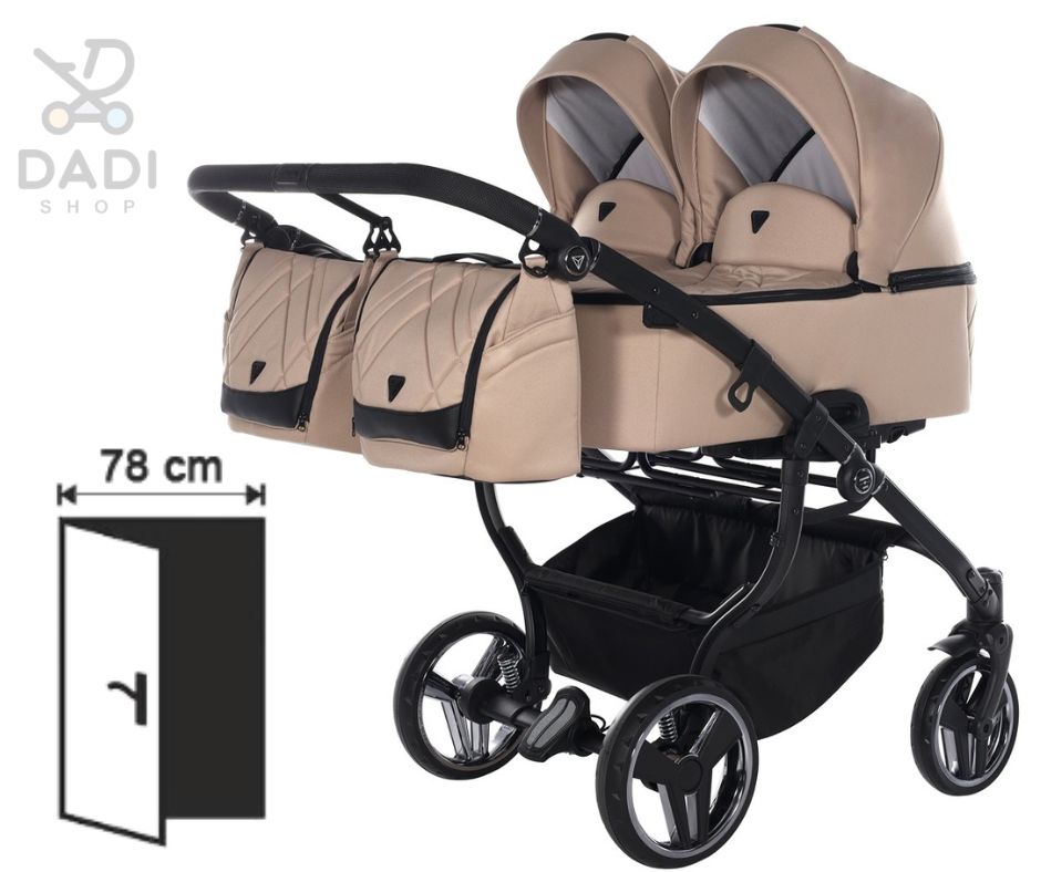 Junama Duo V3 2w1 wózek bliźniaczy z gondolami, szerokość 78 cm – kompaktowy, idealny do wąskich przejść, beżowy 01, Dadi-Shop