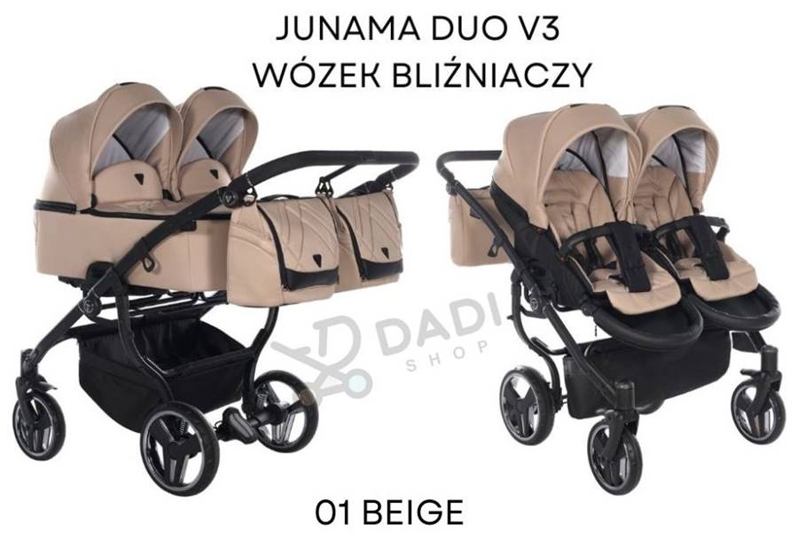 junama duo v3 01 beige wózek dla bliźniąt