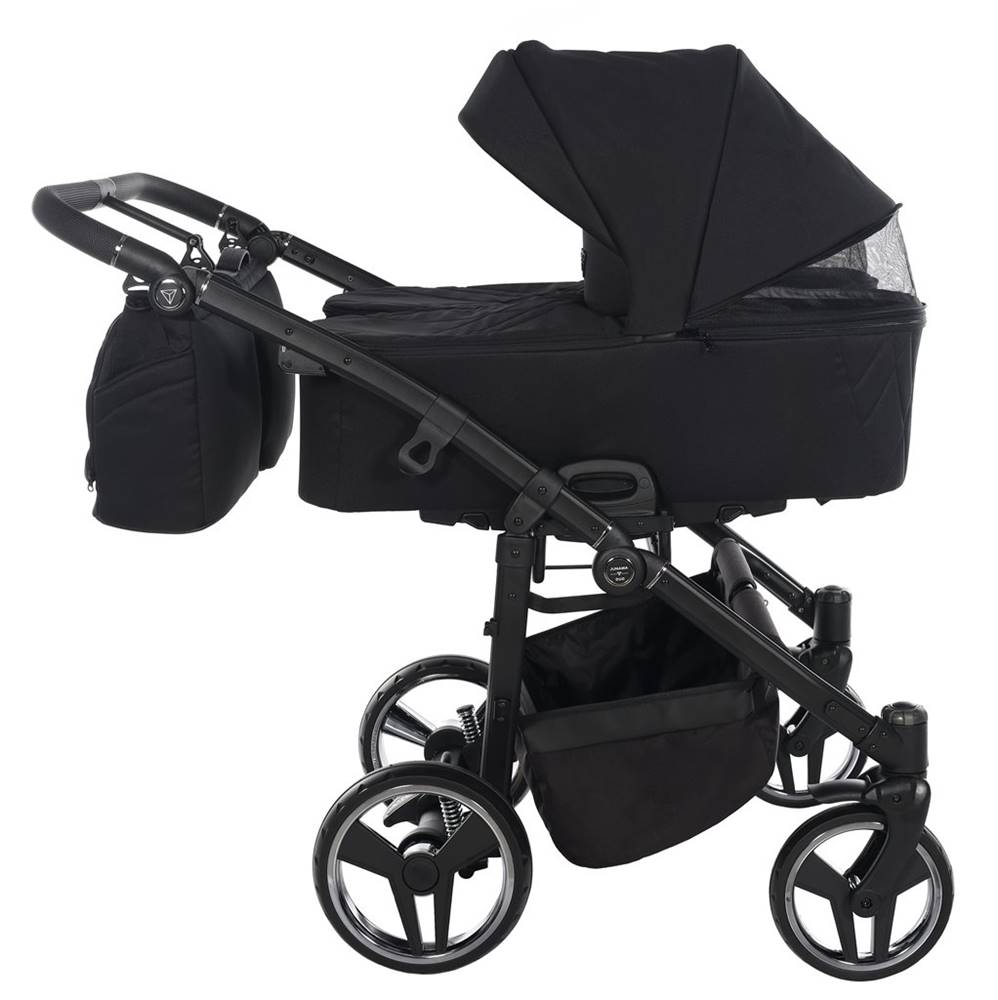wózek bliźniaczy Junama Duo V3 Eco 3w1 widok z profilu, okno wentylacyjne, kolor 04 Black, Dadi-Shop