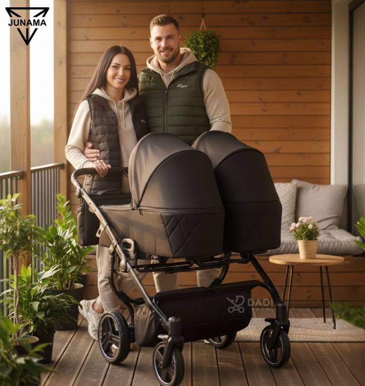 Junama Duo V3 Tako podwójny wózek dla bliźniaków 78 cm czarny prezentacja modelu Dadi-Shop