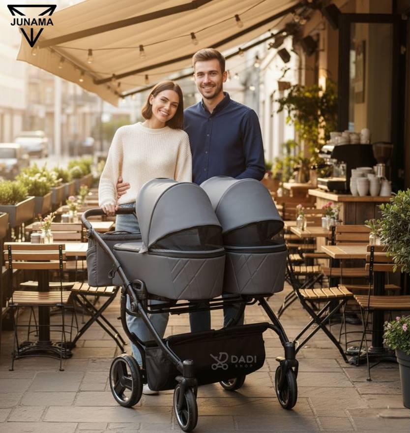 Junama Duo V3 3w1 wózek dziecięcy bliźniaczy prezentacja modelu lifestyle Dadi-Shop