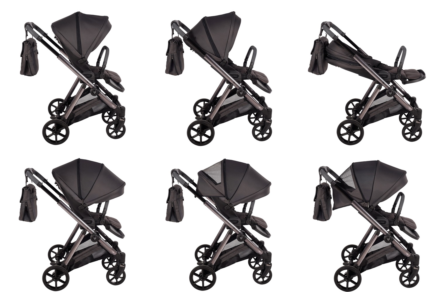 Wózek spacerowy Junama Ellegante 01 graphite  – pokaz rozkładania siedziska do pozycji leżącej, praktyczna funkcja dostępna w modelu z Dadi-Shop.