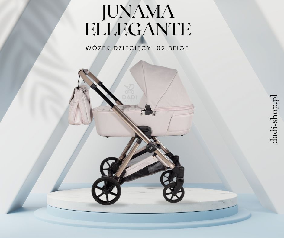 Junama Elegante – wózek 3w1 z podwójną amortyzacją, żelowymi kołami, systemem anti-shock, ekologicznymi materiałami Oeko-Tex, wentylacją, wodoodpornym materiałem i ochroną UV, dostępny w Dadi-Shop.