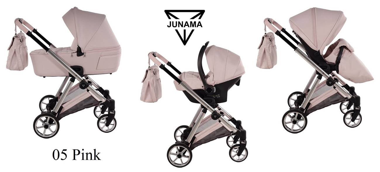 Junama Ellegante 05 Pink – wielofunkcyjny wózek 3w1 w jasnoróżowym kolorze, idealny dla stylowych mam, dostępny w Dadi-Shop.