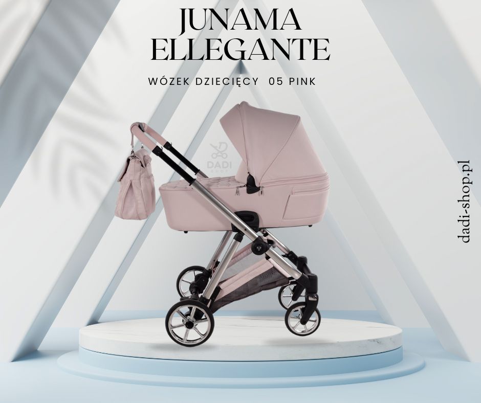 Junama Ellegante 05 Pink – wielofunkcyjny wózek 3w1 w jasnoróżowym kolorze, idealny dla stylowych mam, dostępny w Dadi-Shop.