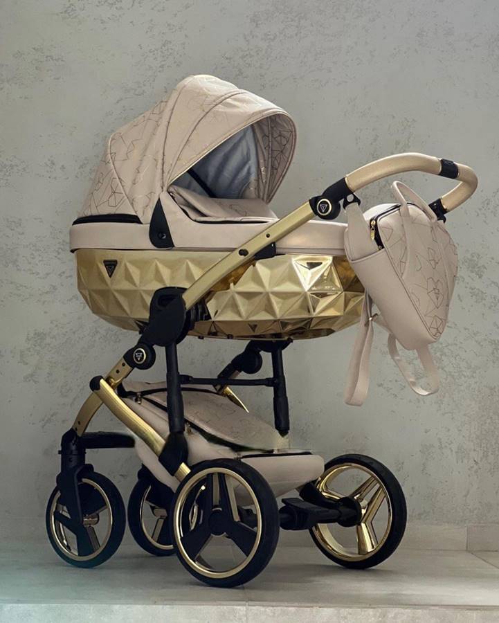 Lustrzana gondola Junama Heart™ z diamentowym wzorem 3D i eleganckim plecakiem – luksus i wyjątkowy design