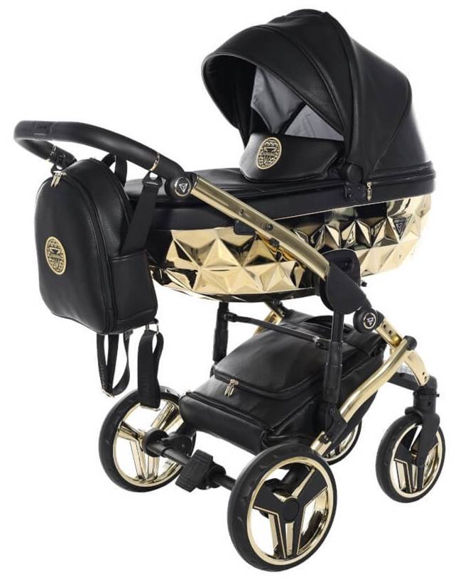 Wózek dziecięcy Junama Hand Craft 05 – gondola w kolorze czarno-złotym, luksusowy model 2w1 - prezentacja wózka dadi-shop sklep