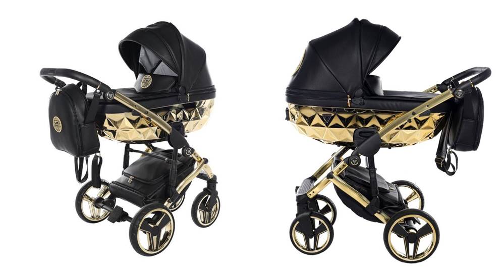 Junama Hand Craft 05 – gondola wózka dziecięcego 2w1, czarno-złoty profil przód, elegancki design premium