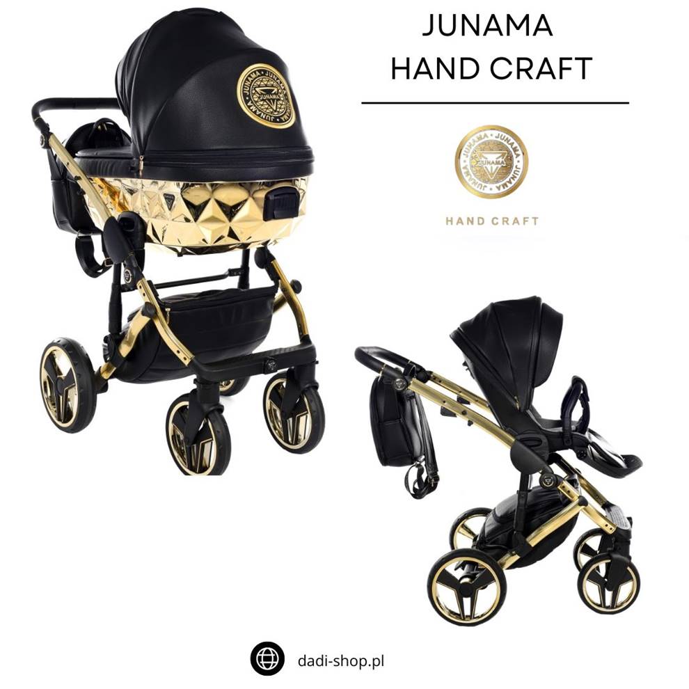Hand Craft - Junama Diamond - kolor czarny ze złotym 05- zestaw gondola spacerówka - wózek 2w1