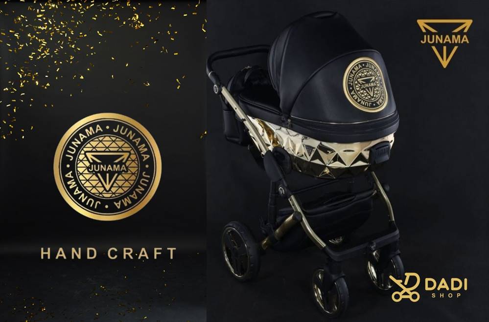 Junama Hand Craft 05 – luxury baby pram and stroller, black-gold, multifunctional 2-in-1