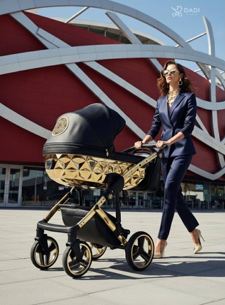 Luksusowy wózek 2w1 Junama Hand Craft czarno-złoty premium 05 - dadi-shop