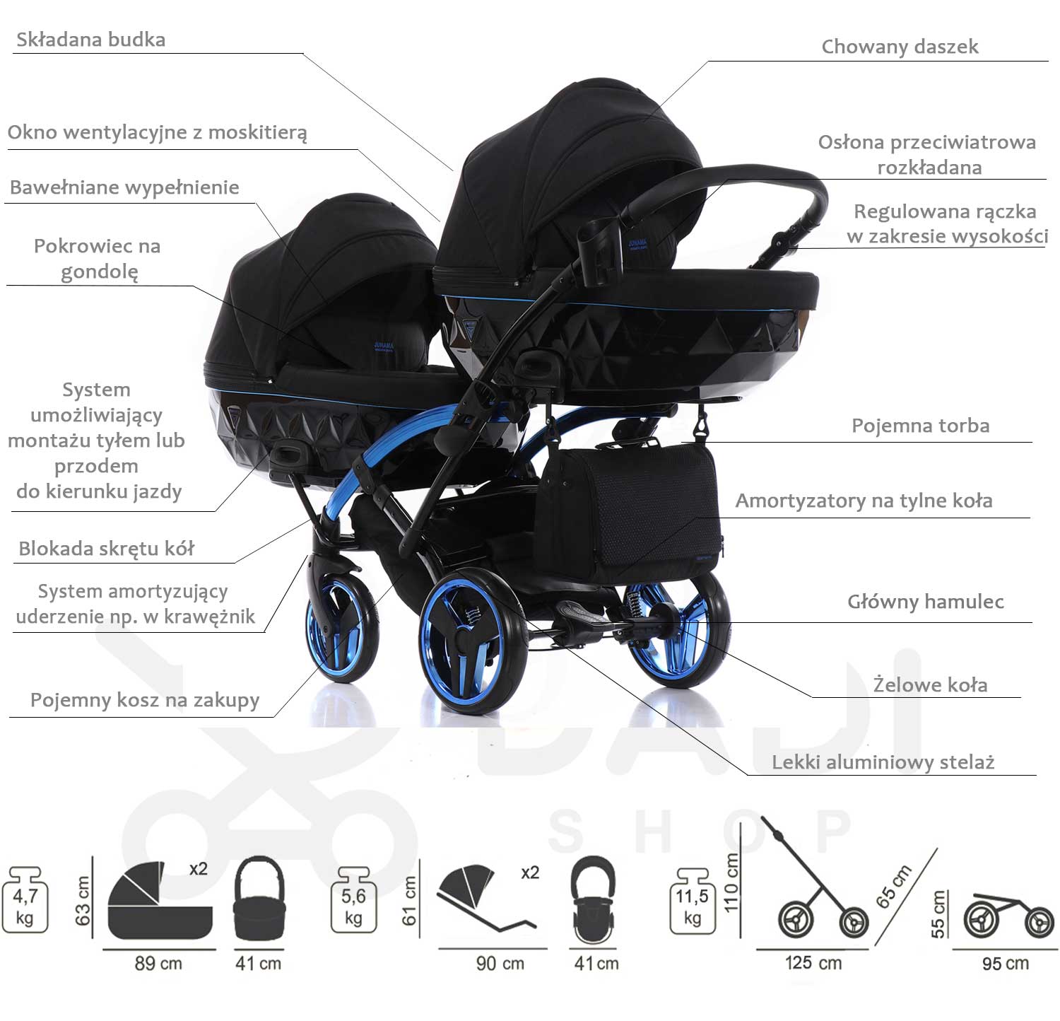 Individual Duo Slim wózek bliźniaczy opis  Dadi Shop