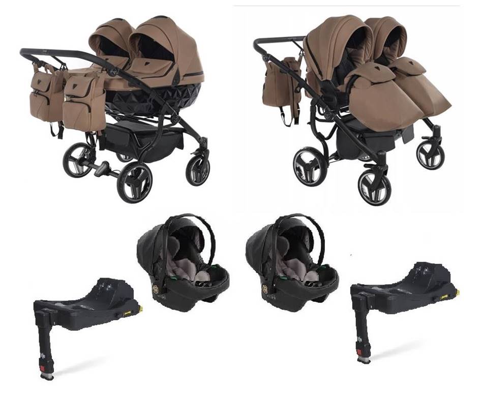 wózek  bliźniaczy 4w1 junama diamond basic du -z fotelikami-avionaut-cosmo-i-bazami isofix dock 2 - brąz - dadi-shop