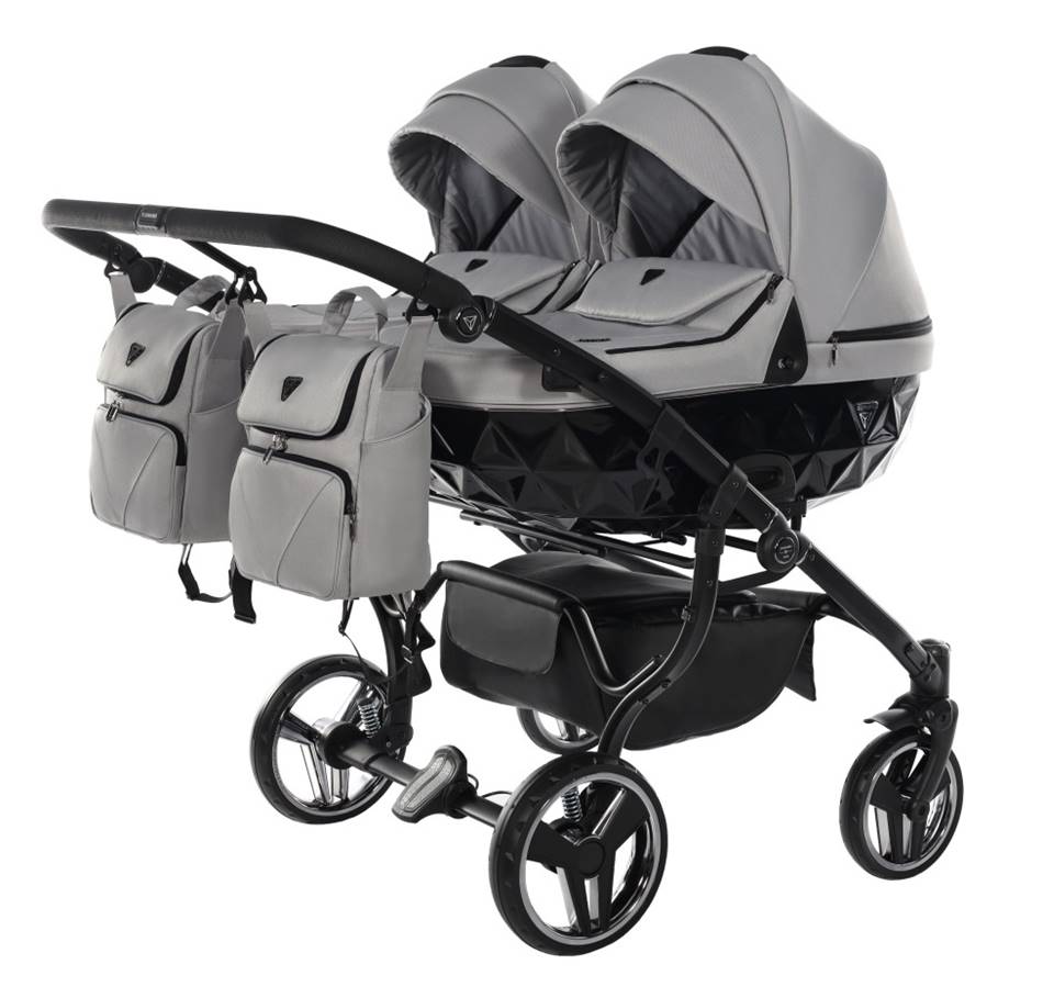 Junama Basic Duo 2w1 kolor jasnoszary – głębokie gondole obok siebie, widok z przodu