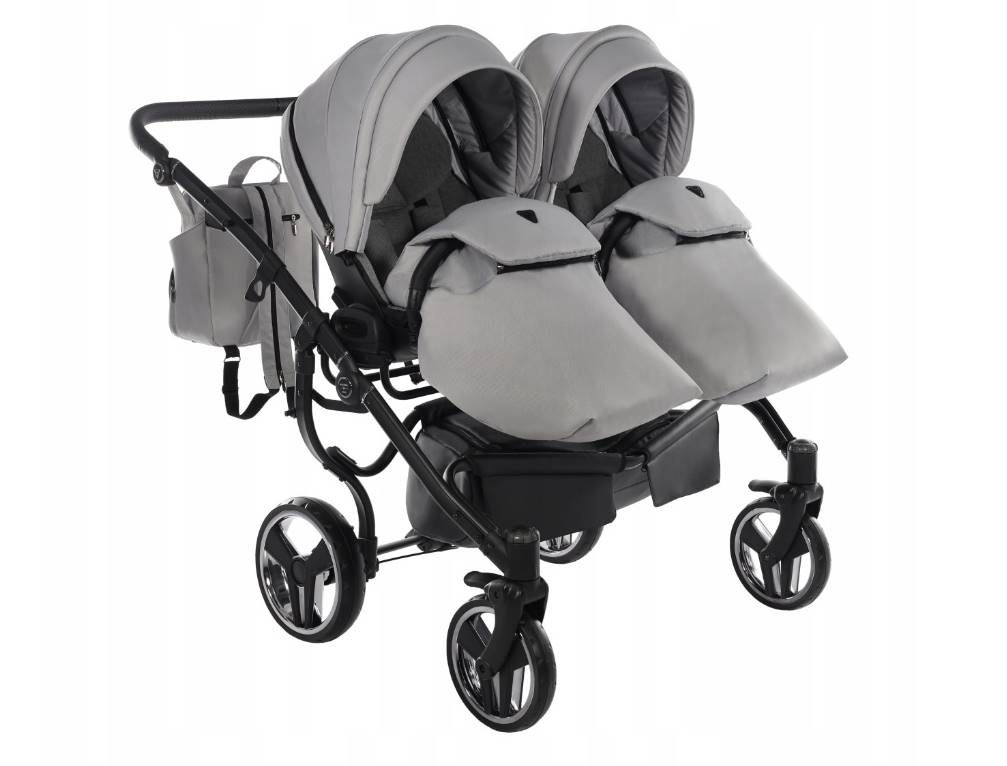 Wózek bliźniaczy spacerowy 2w1 Junama Duo szary – siedziska obok siebie