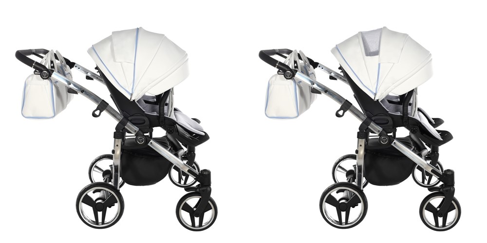 System wentylacji w budkach wersji spacerowej niebieskiego wózka bliźniaczego Junama Candy Duo V2.