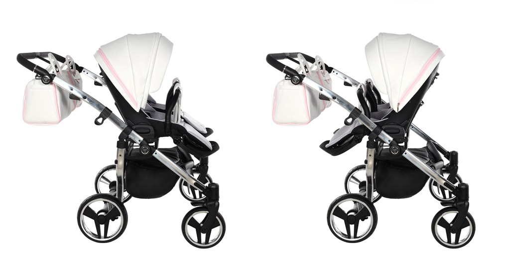 Przekładane siedziska w wózku Junama Candy Duo V2 01 Pink – ustawienie przodem i tyłem do rodzica.