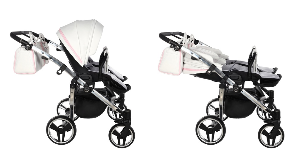 Regulacja oparcia do pozycji leżącej w spacerówce Junama Candy Duo V2 01 Pink.