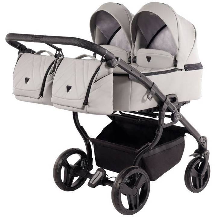 Wózek podwójny Junama Duo V3 Eco 01 Szary – miękkie wykończenie gondoli dla dwójki dzieci. dadi-shop
