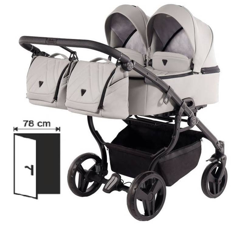 Junama Duo V3 Eco 4w1 Grey – komfortowe gondole z ekologicznej skóry dla dzieci podróżujących obok siebie