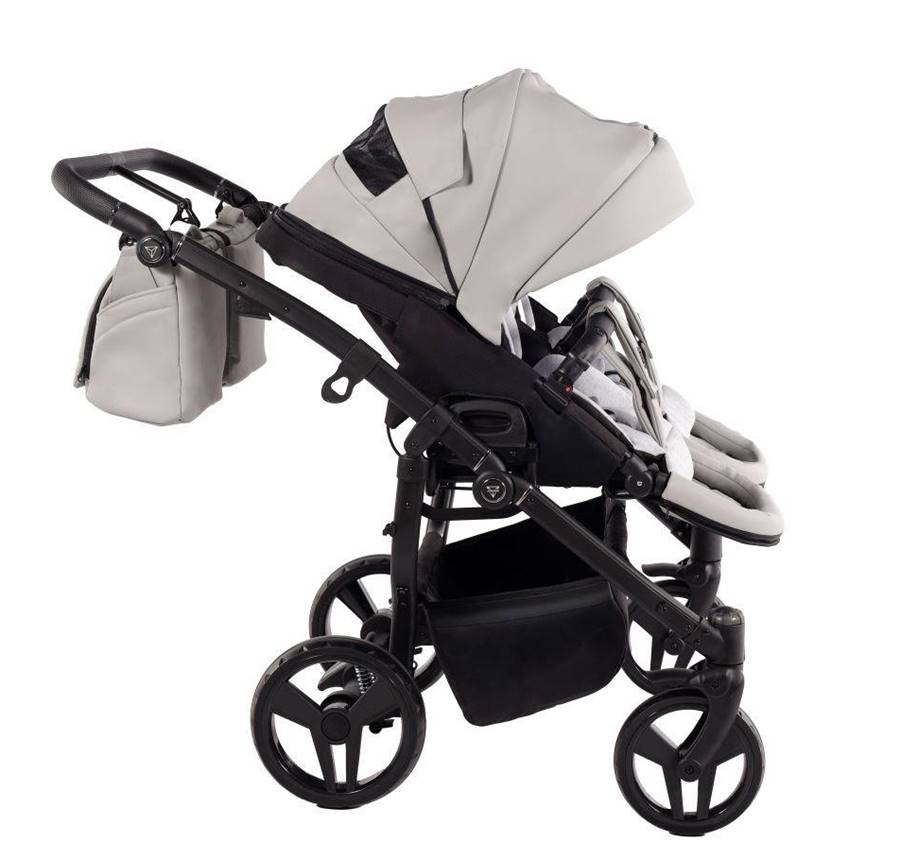 Junama Duo V3 Eco 01 Grey – spacerówka z panelem wentylacyjnym, szary wózek bliźniaczy, komfort i świeże powietrze