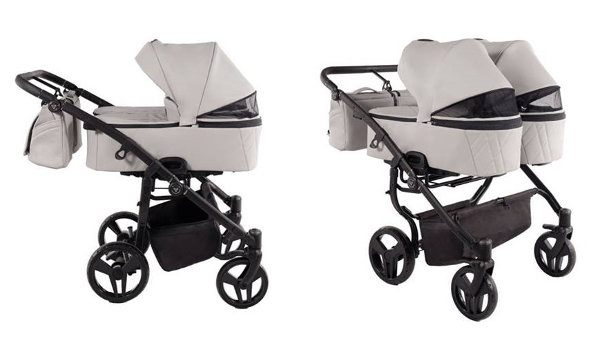 Junama Duo V3 Eco 01 Grey – gondola z okienkiem wentylacyjnym, szary wózek bliźniaczy, funkcjonalny i komfortowy
