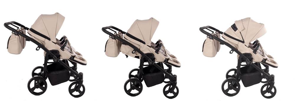 Spacerówka wózka bliźniaczego Junama Duo V3 Eco Beige – funkcja leżenia, szerokość 78 cm, komfort i wygoda dla dzieci.