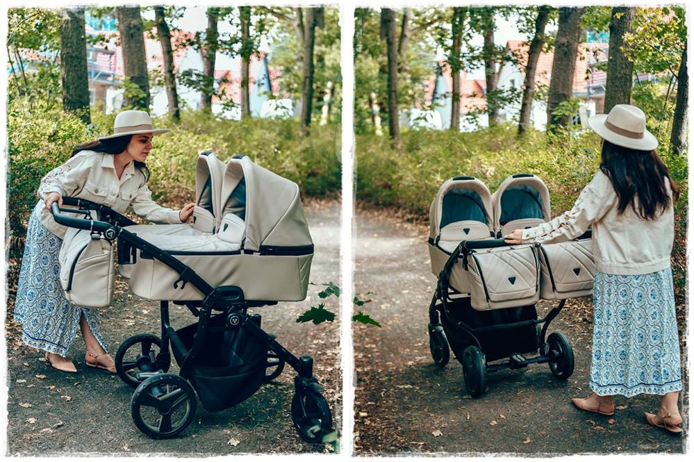 Junama Duo V3 Eco 2w1 w plenerze, nowoczesny wózek dla bliźniaków. dadi-shop